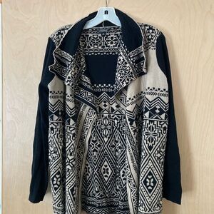 Lucky Brand Aztec Geometric Pattern Black and Cream Cardigan Women’s Size 1X